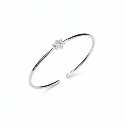 Pave Star of David Comfort Bangle: Sterling Silver Flexible Cuff