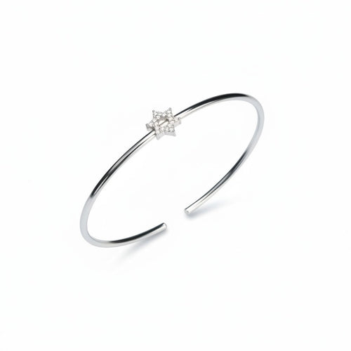 Pave Star of David Comfort Bangle: Sterling Silver Flexible Cuff