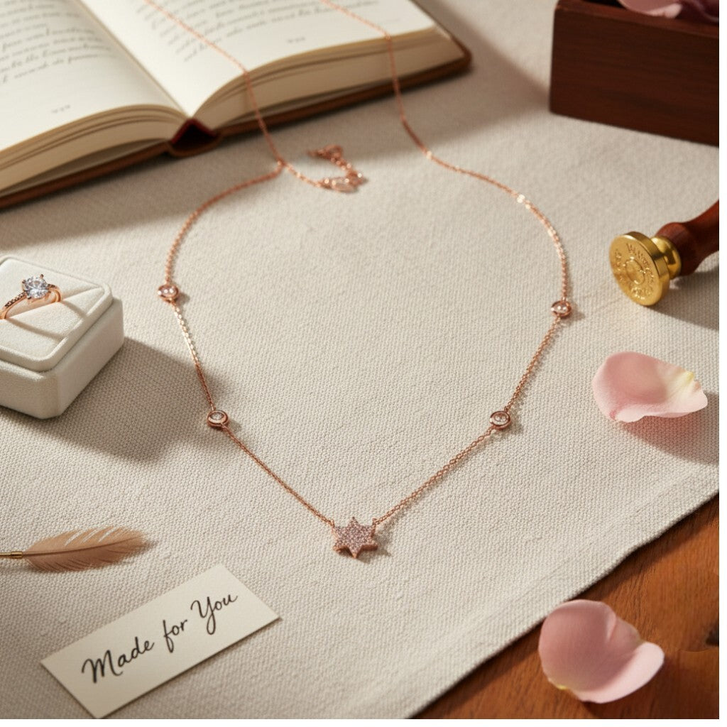 Pave Star of David Necklace 14k Gold with Diamonds on Chain