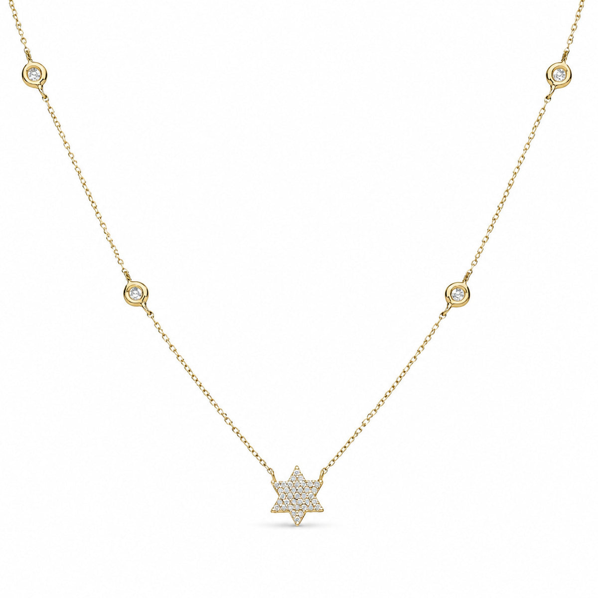 Pave star of David necklace in 14k yellow gold with diamond accents by Alef Bet