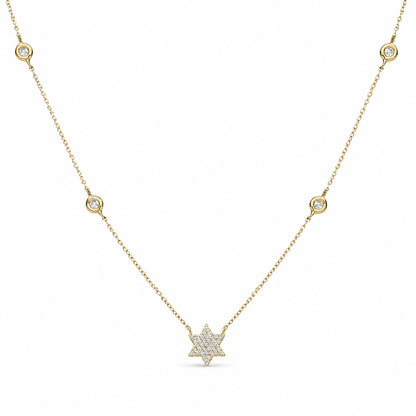 Pave star of David necklace in 14k yellow gold with diamond accents by Alef Bet
