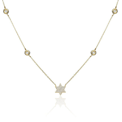 Pave Star of David Necklace 14k Gold with Diamonds on Chain