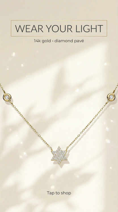 Pave Star of David Necklace 14k Gold with Diamonds on Chain