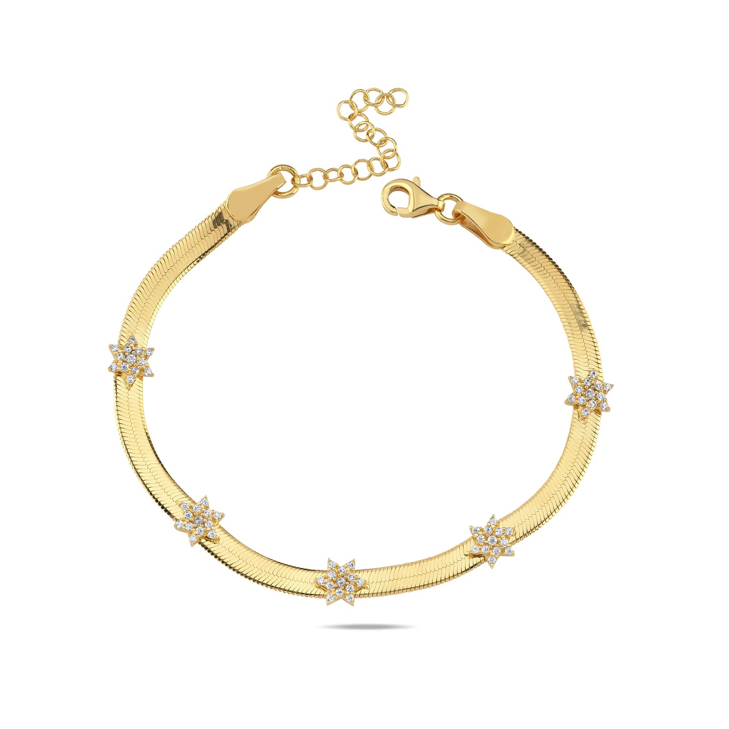Pave Star of David Omega Chain Bracelet: Gold Plated & Adjustable
