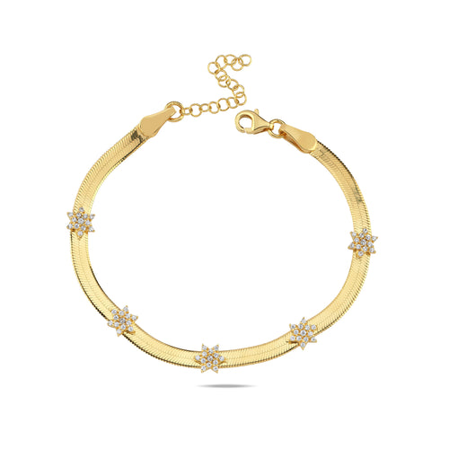 Pave Star of David Omega Chain Bracelet: Gold Plated & Adjustable