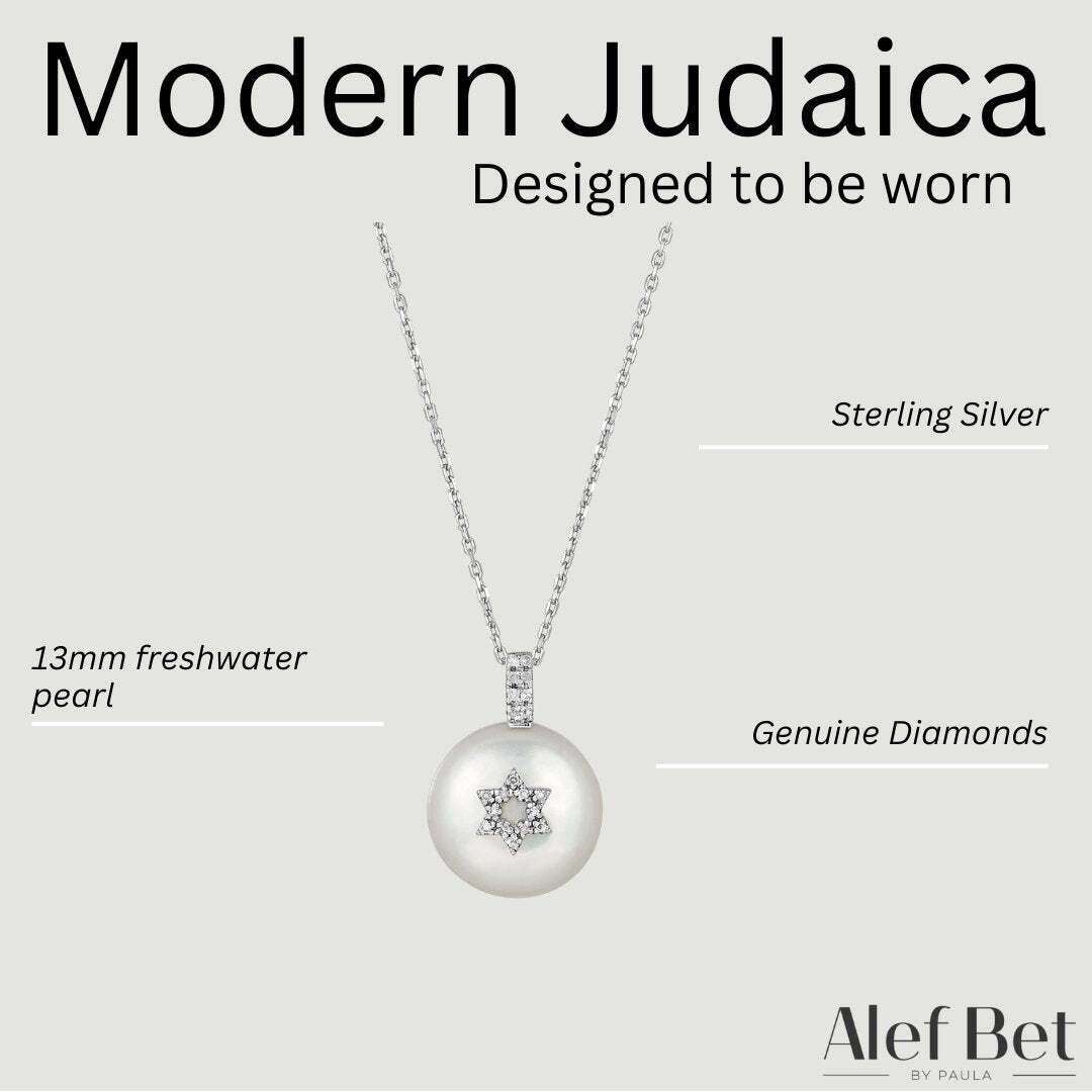 Pearl with Jewish Star Necklace with Diamonds for Women