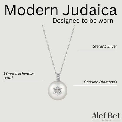 Pearl with Jewish Star Necklace with Diamonds for Women
