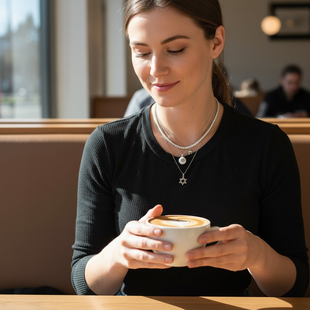 Pearl with Jewish Star Necklace with Diamonds for Women