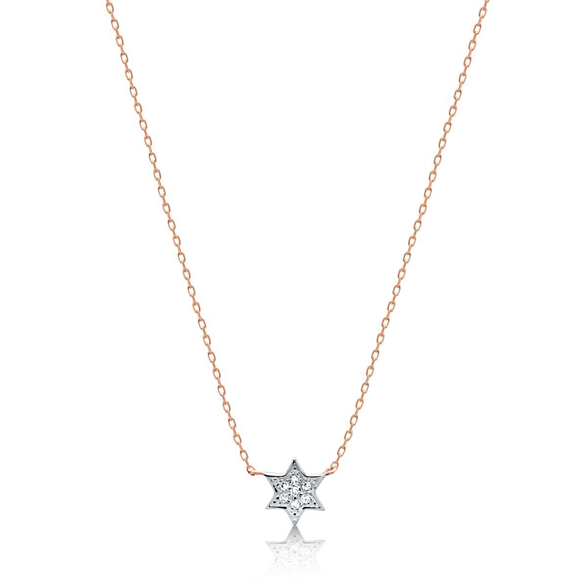 Petite Star of David necklace in rose gold with pave diamond accents by Alef Bet