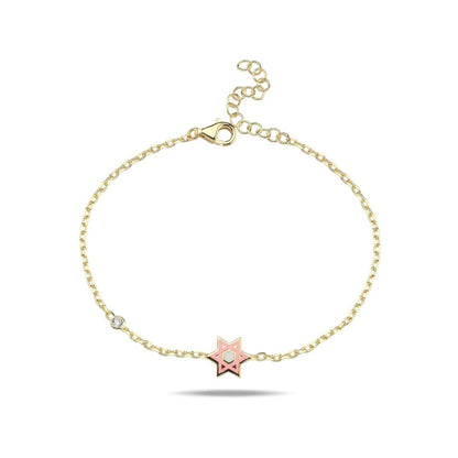 Pink or Blue Jewish Star Bracelet with a Sparkling Gemstone