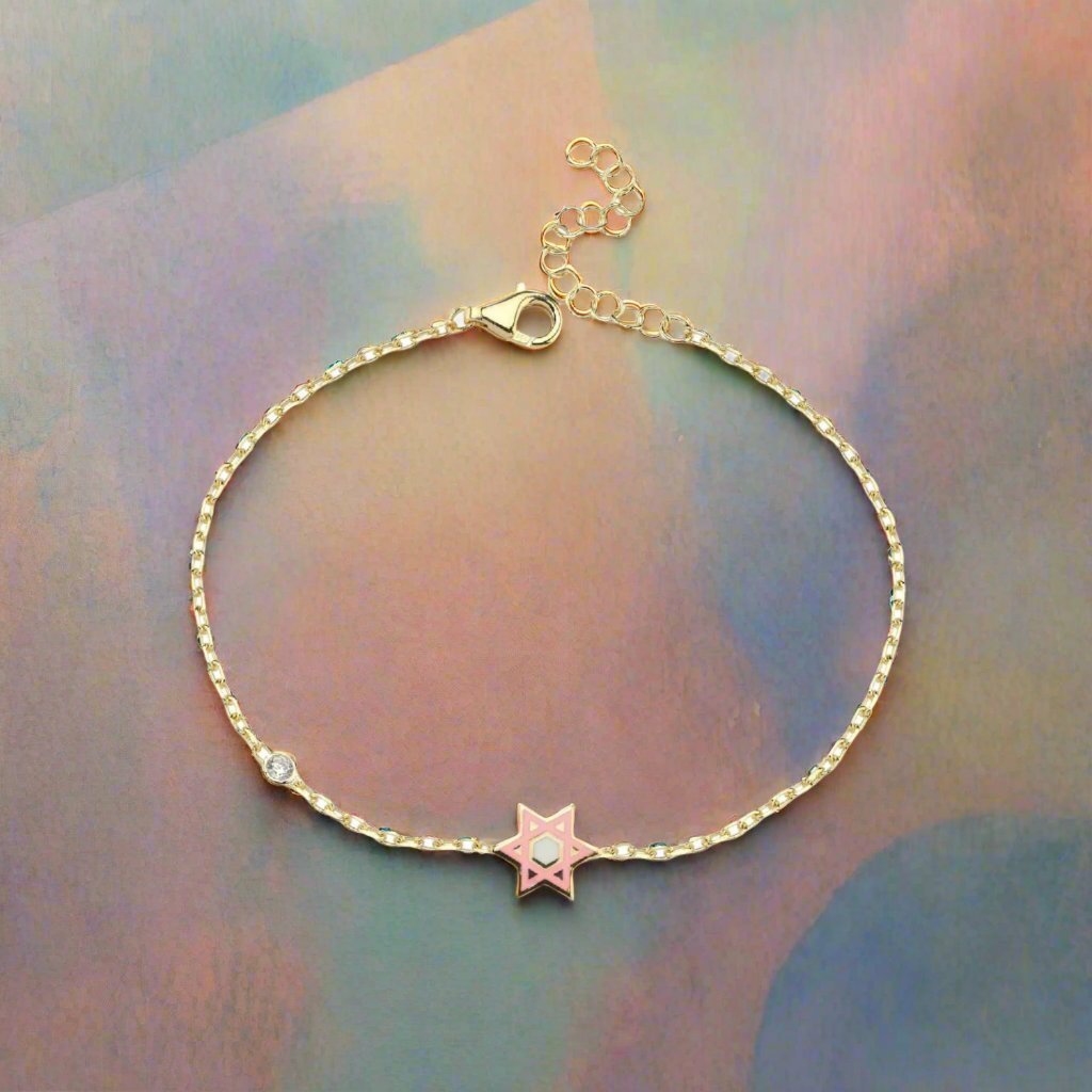 Pink or Blue Jewish Star Bracelet with a Sparkling Gemstone