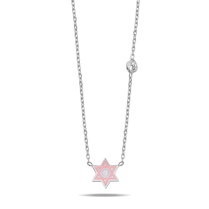 Pink or Blue Jewish Star Necklace with a Sparkling Gemstone