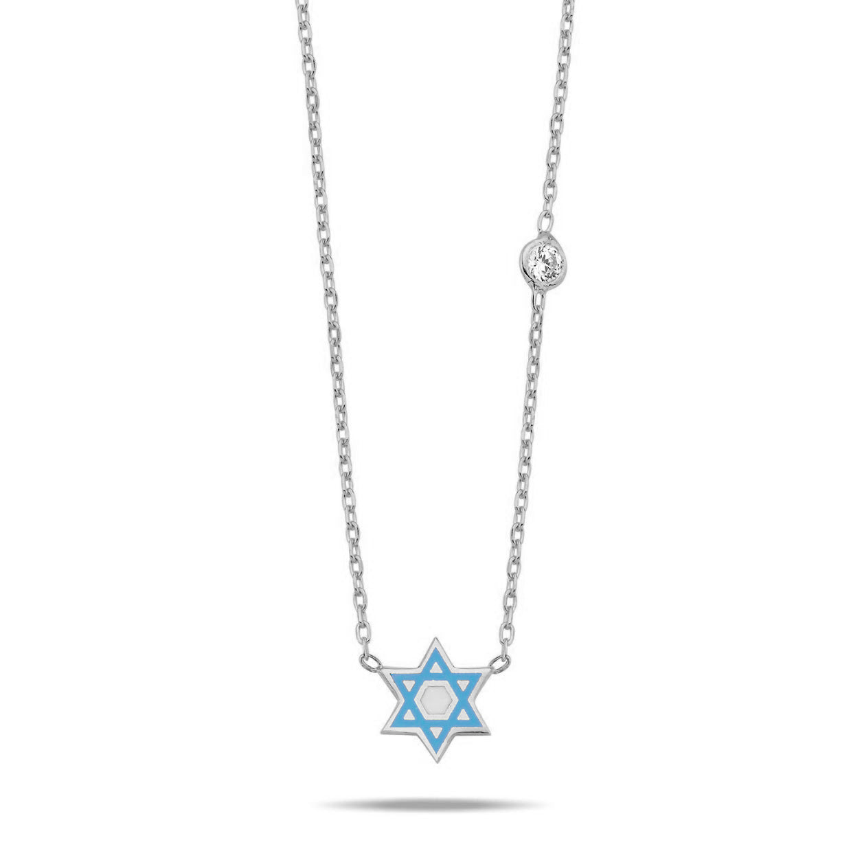 Pink or Blue Jewish Star Necklace with a Sparkling Gemstone
