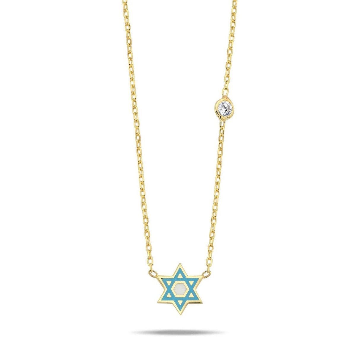 Pink or Blue Jewish Star Necklace with a Sparkling Gemstone