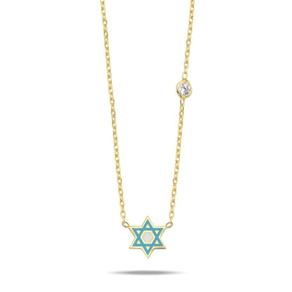 Pink or Blue Jewish Star Necklace with a Sparkling Gemstone