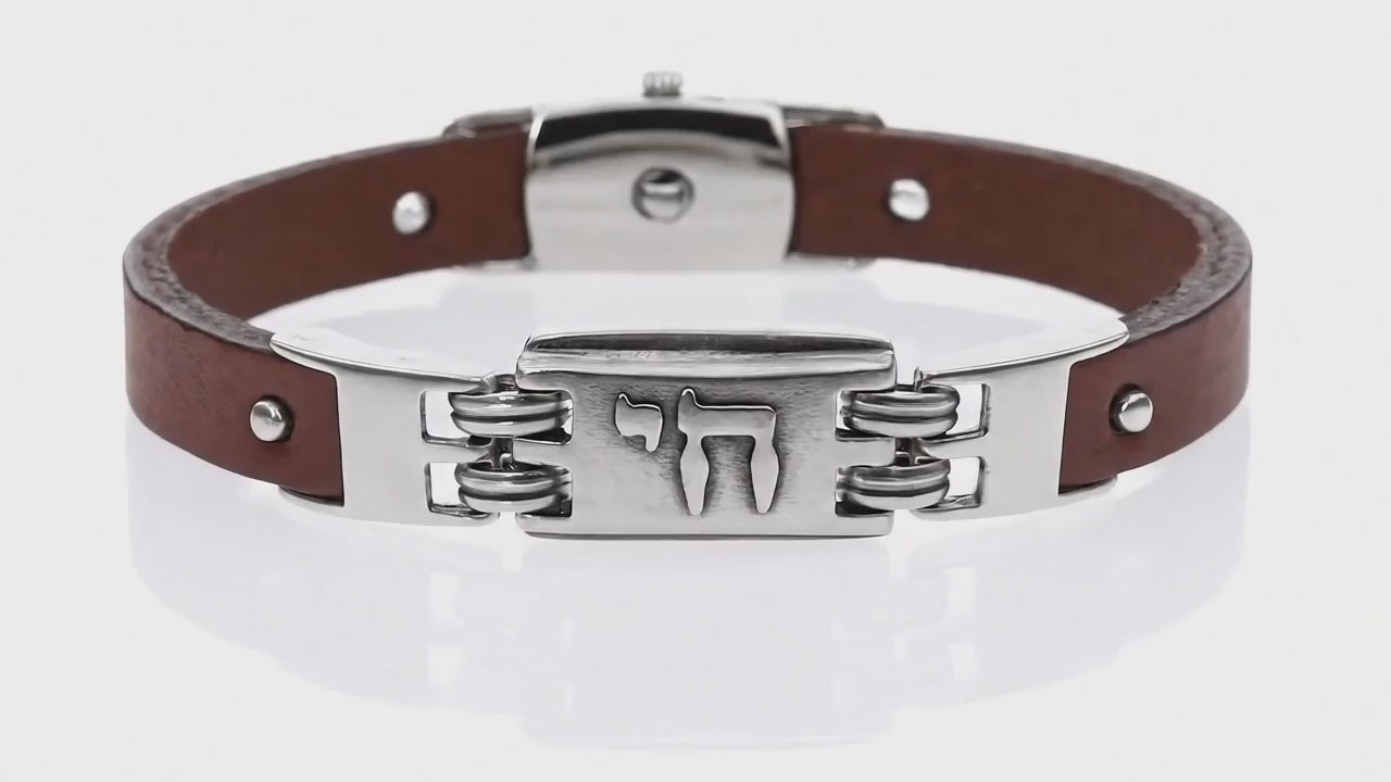 Chai Hebrew Bracelet in Leather