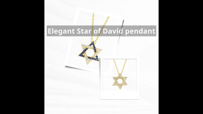 Jewish Star of David Full Pavé Cubic Zirconia Necklace in 14k Gold Plated Sterling Silver 925, sparkling faith worn every day