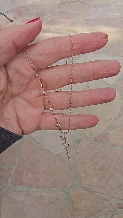 LOVE Lariat Necklace in Solid 14k Rose Gold with Natural Diamonds