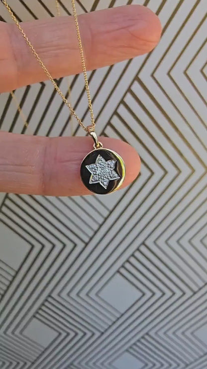 Round Jewish Star 14k Gold with Diamonds for Women and Girls