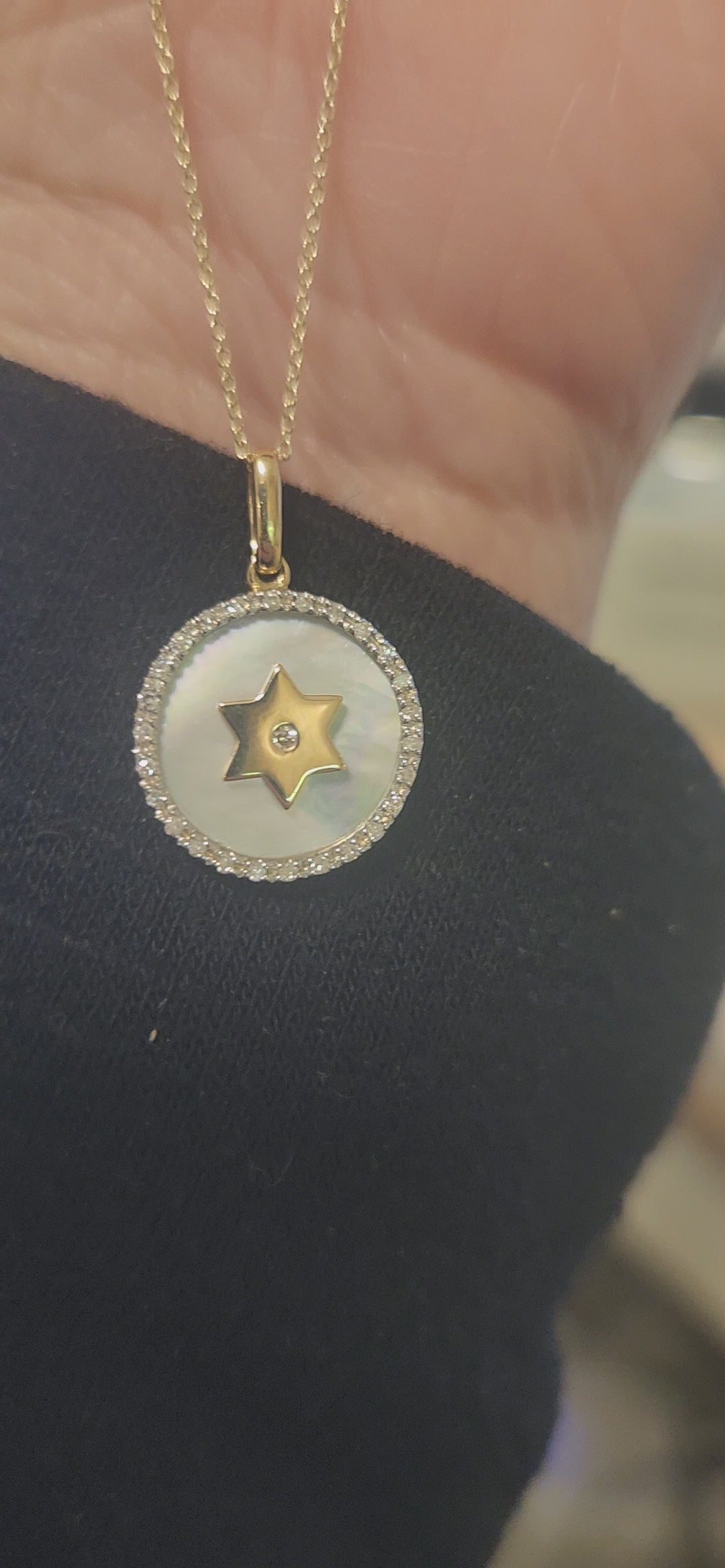 Diamond and Mother of Pearl Star of David Necklace