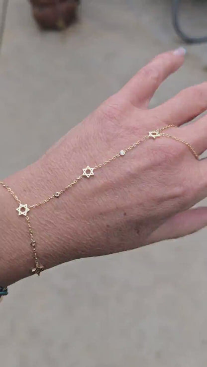 Star of David Hand Chain Bracelet with Bezel Gemstones