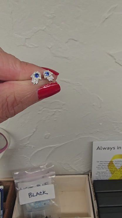 Hamsa Hand Diamond and Sapphire Earrings