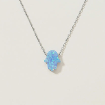Hamsa Hand Blue Opal Necklace in Sterling Silver 925, the ancient symbol of protection you reach for every morning