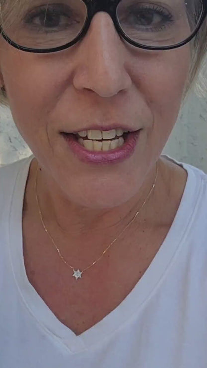 Jewish Star of David Diamond Necklace in 14k Gold, dainty pave brilliance you can wear alone or layered