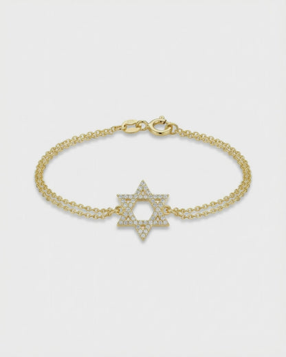 Jewish Star of David CZ Bracelet in 14k Yellow Gold Plated Sterling Silver 925, sparkling faith she will wear every day