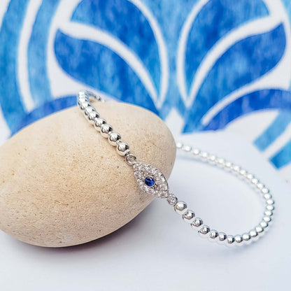 Protective Eye Silver Bracelet-- Mal De Ojo Bracelet