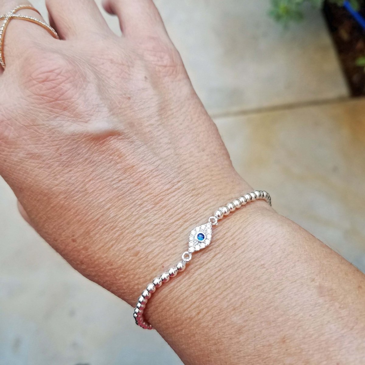 Protective Eye Silver Bracelet-- Mal De Ojo Bracelet