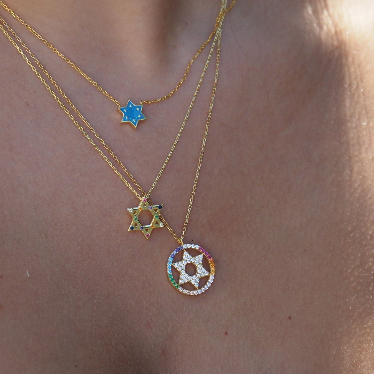 Rainbow CZ Star of David Necklace Sterling Silver | Alef Bet