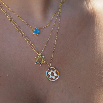 Rainbow CZ Star of David Necklace Sterling Silver | Alef Bet