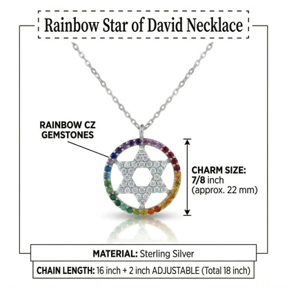 Rainbow CZ Star of David Necklace Sterling Silver | Alef Bet