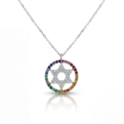 Rainbow CZ Star of David Necklace Sterling Silver | Alef Bet