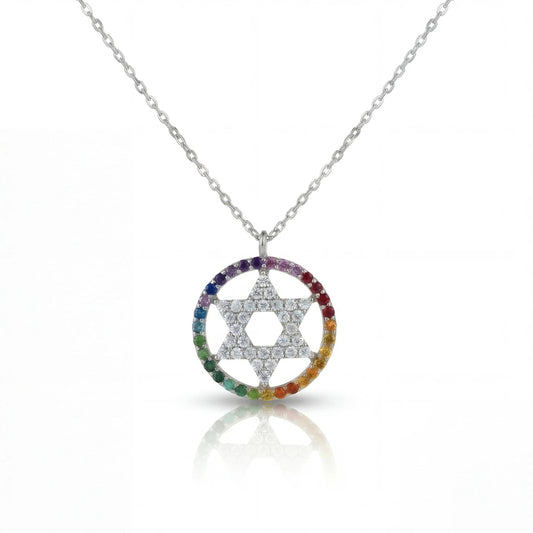 Rainbow CZ Star of David Necklace Sterling Silver | Alef Bet