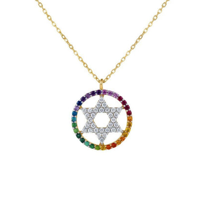 Rainbow CZ Star of David Necklace Sterling Silver | Alef Bet