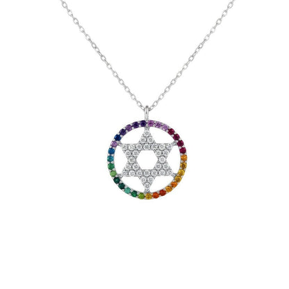 Rainbow CZ Star of David Necklace Sterling Silver | Alef Bet