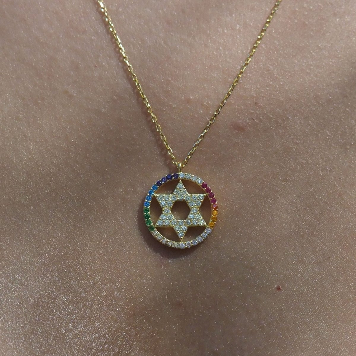 Rainbow CZ Star of David Necklace Sterling Silver | Alef Bet