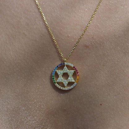 Rainbow CZ Star of David Necklace Sterling Silver | Alef Bet