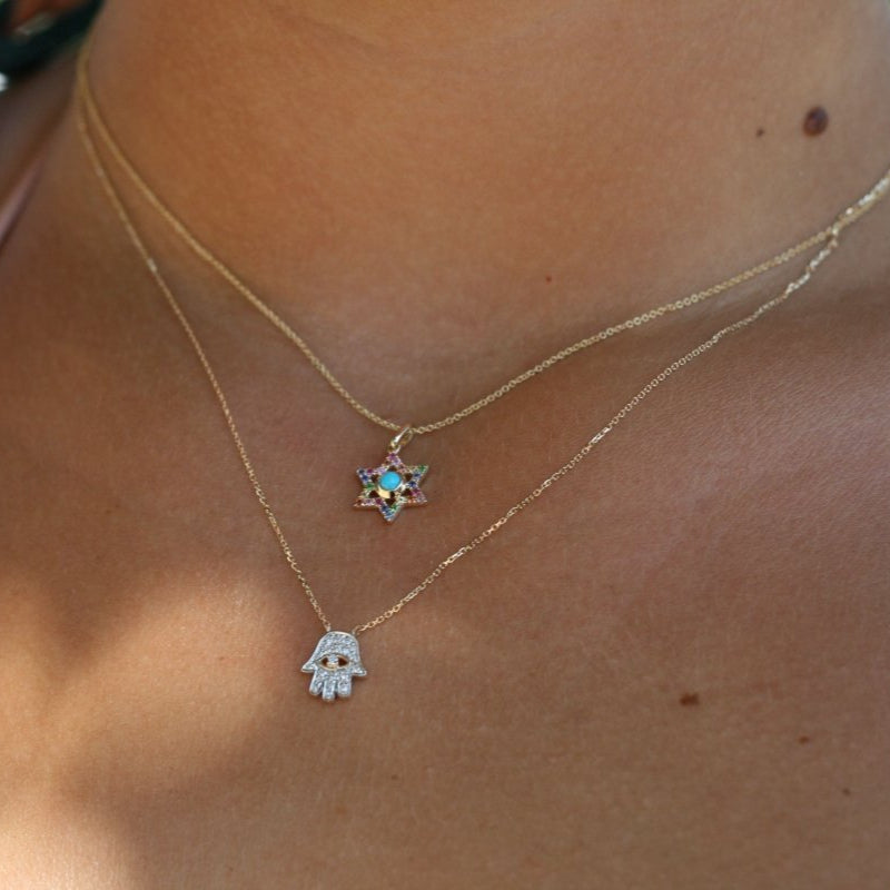 Rainbow Jewish Star of David Pendant in 14k Gold