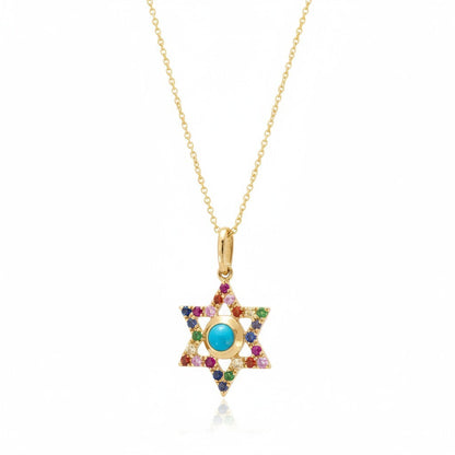 Rainbow Jewish Star of David Pendant in 14k Gold