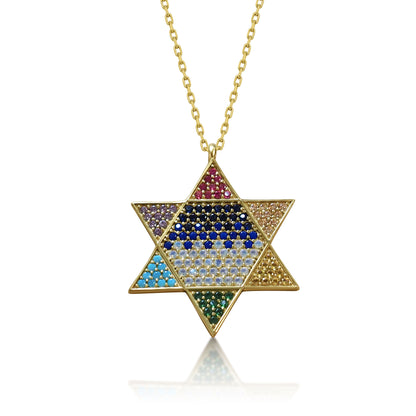 Rainbow Star of David Necklace for Women