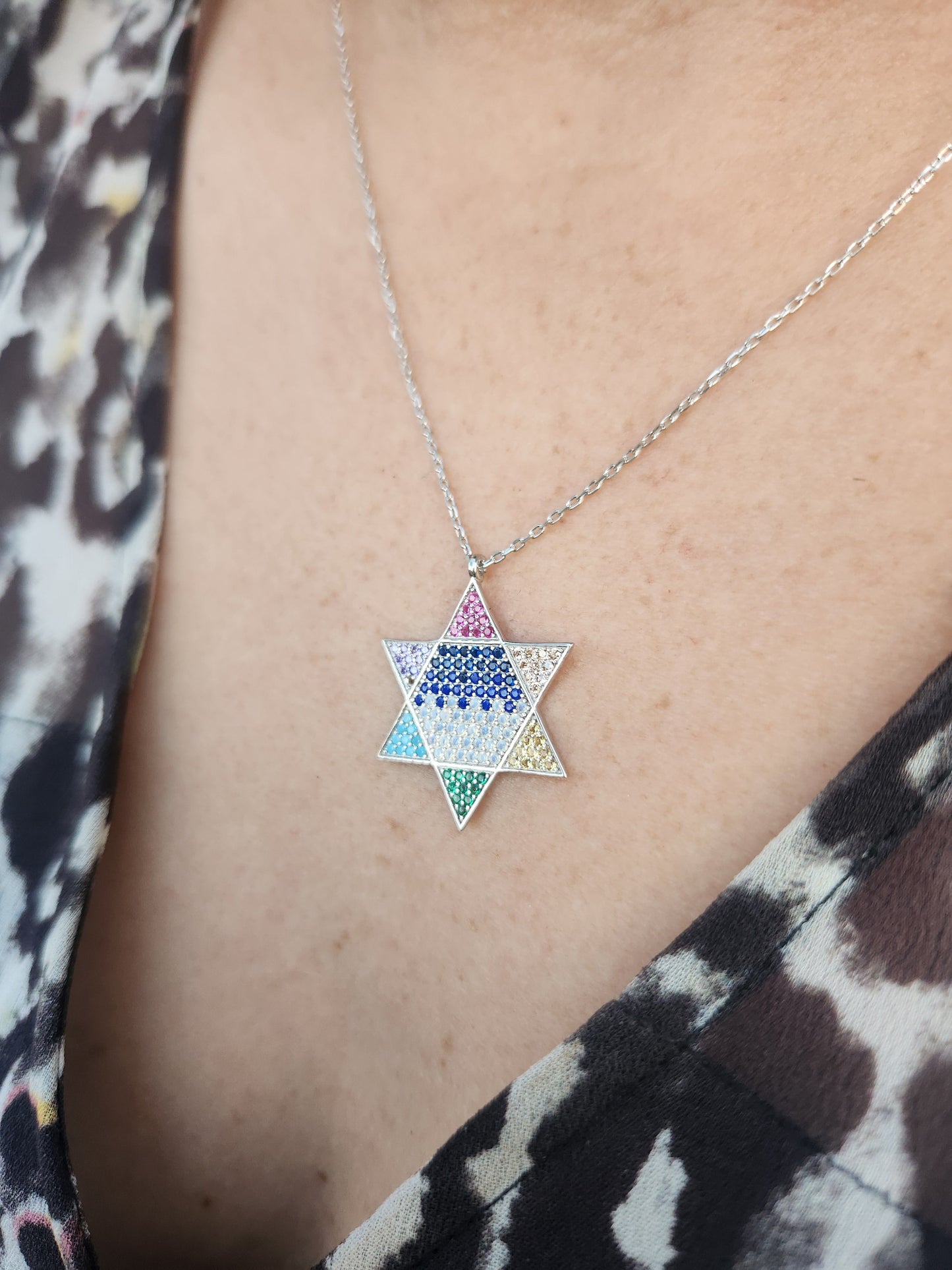 Rainbow Star of David Necklace for Women