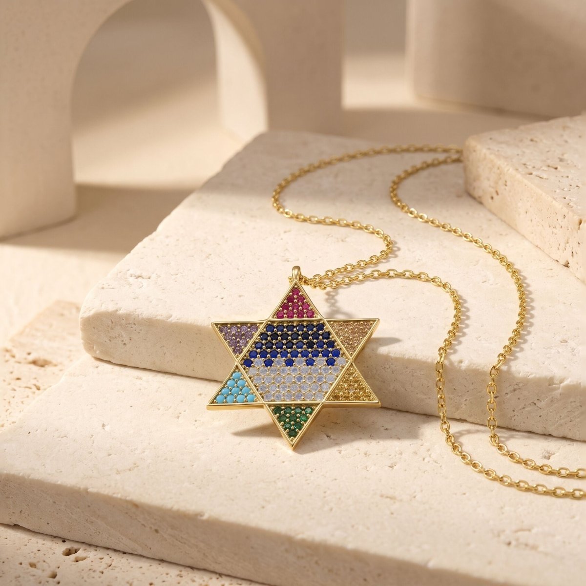 Rainbow Star of David Necklace for Women