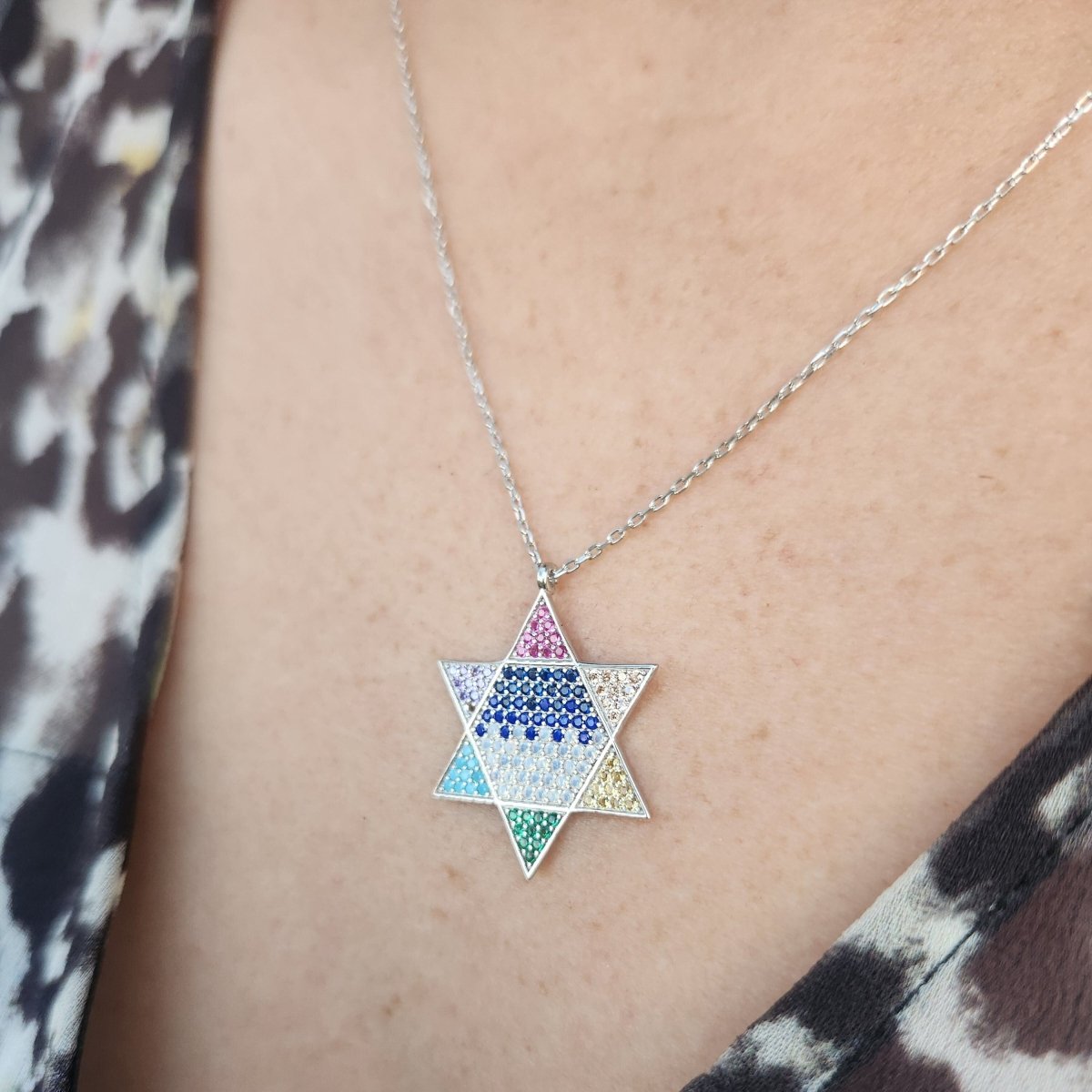 Rainbow Star of David Necklace for Women