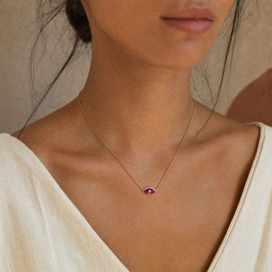 Red Evil Eye Necklace, Lab-Grown Ruby and Diamonds in 14k Gold
