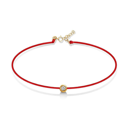 Red String Bracelet with Diamond Bezel in 14k Gold