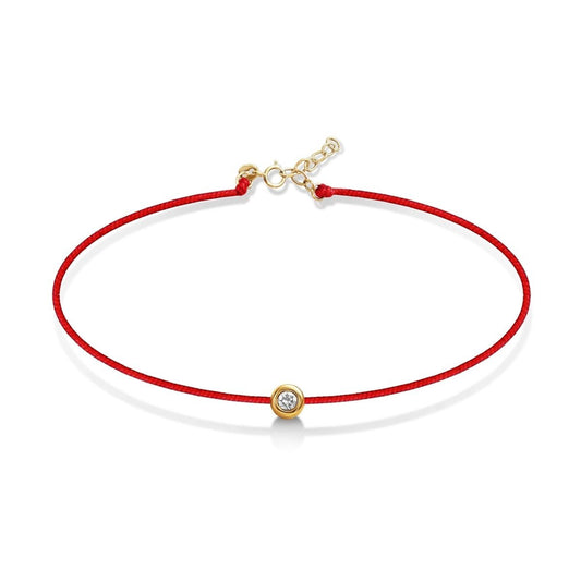 Red String Bracelet with Diamond Bezel in 14k Gold