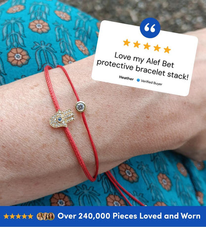 Red String Bracelet with Diamond Bezel in 14k Gold